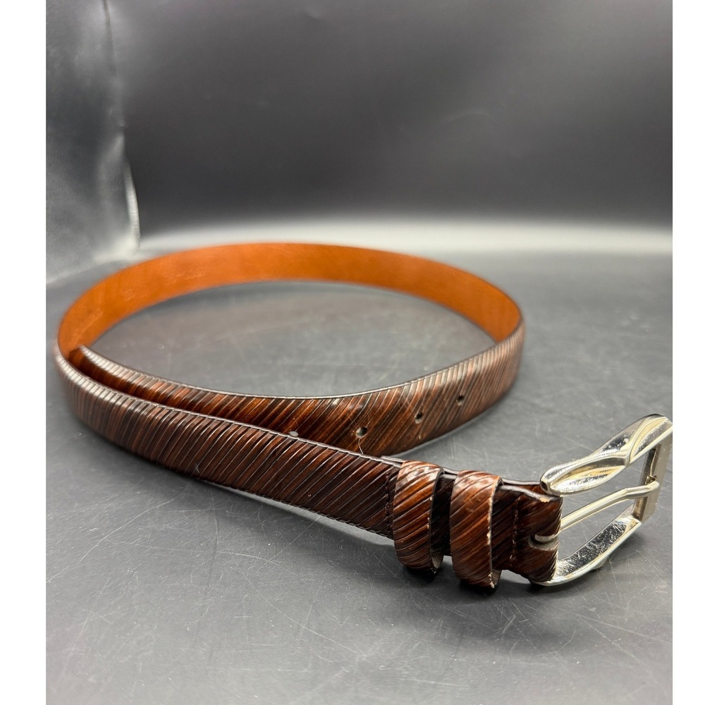 Johnston & Murphy Men's Brown Embossed Italian Calfskin Dress Leather Belt Sz 36